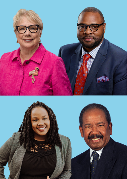 Light blue background with 2022 award winner headshots grouped together and right aligned