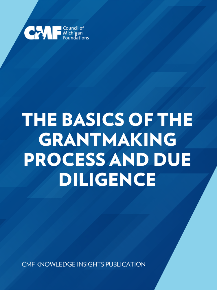 Cover Page for The Basics of the Grantwriting Process and Due Diligence with blue textured background and the title in white, centered text