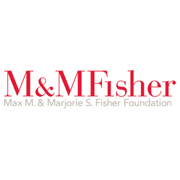 M&MFisher in red text above Max M and Marjorie S Fisher Foundation in smaller, lighter grey text