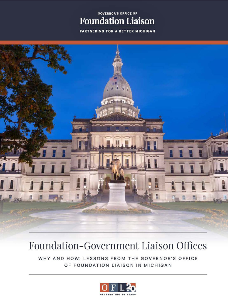 Photo of the Lansing Michigan capital building as the focus for the report cover page for OFL Lessons Learned report