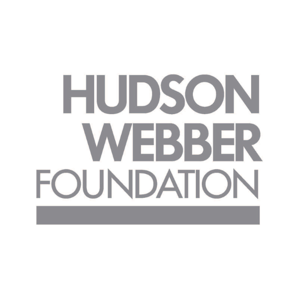 Capital gray lettered Hudson Webber Foundation logo with a thick gray bar underneath the logo text