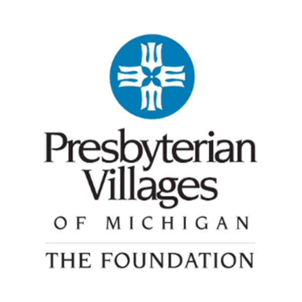 Logo for Presbyterian Villages of Michigan Foundation with Blue Circle above the name of the foundation