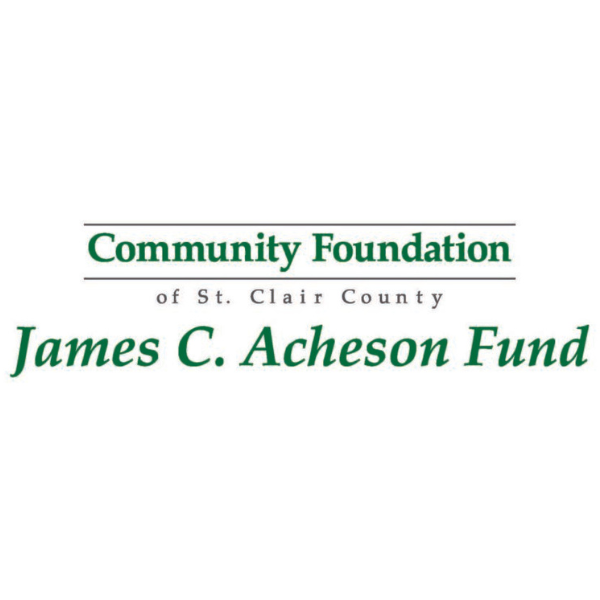 Logo for James C Acheson Fund with the name of the fund beneath the Community Foundation of St Clair County text and alternating lines in bold green font