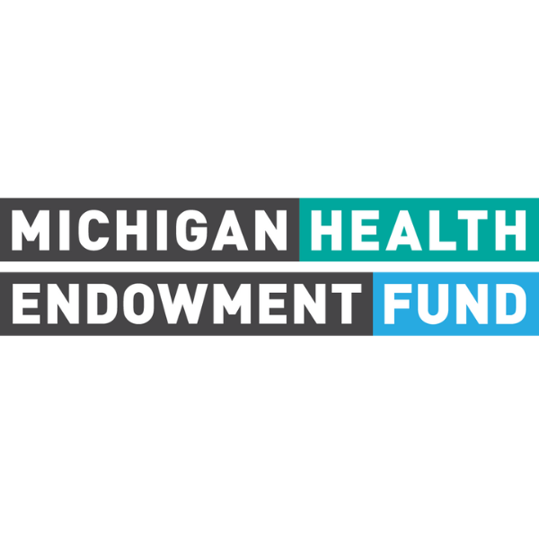 Michigan Health Endowment Fund logo with blocks of color including grey behind Michigan and Endowment and Teal behind Health and Light Blue behind Fund
