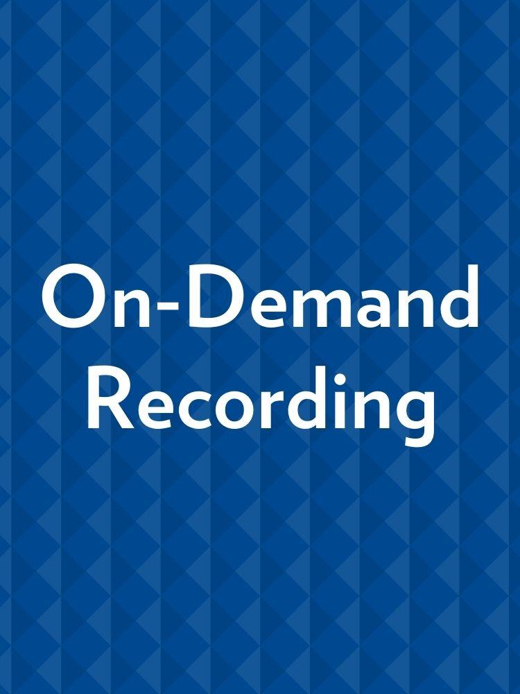 on demand library recording graphic with white text and a blue background
