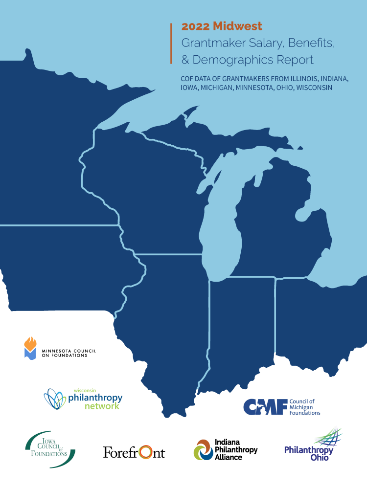Cover image of the GSB report with blue Midwest states, outlined in light blue, supporting organizations listed below and report title in the top right corner