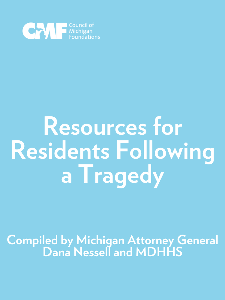 Cover image for resources for residents following a tragedy with white text and a light blue background
