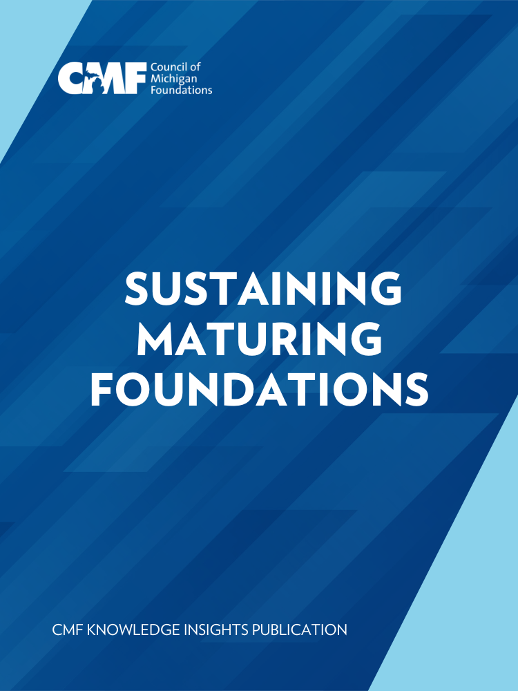 Blue geometric shapes cover image for the report title Sustaining Maturing Foundations