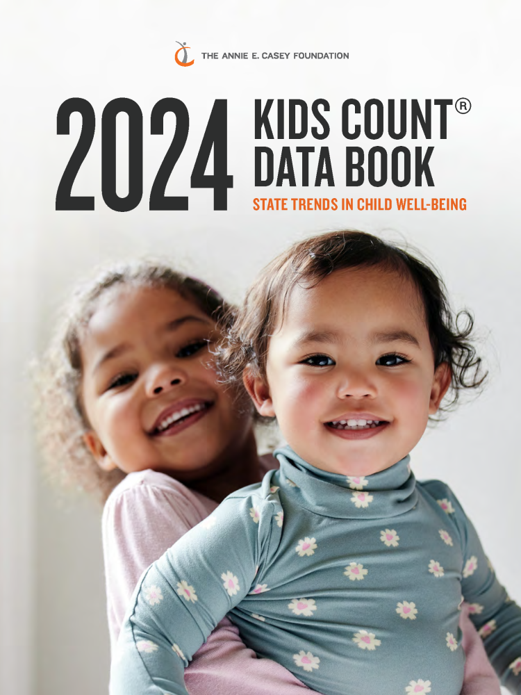 The cover of the 2024 Kids Count Data Book featuring two small children smiling