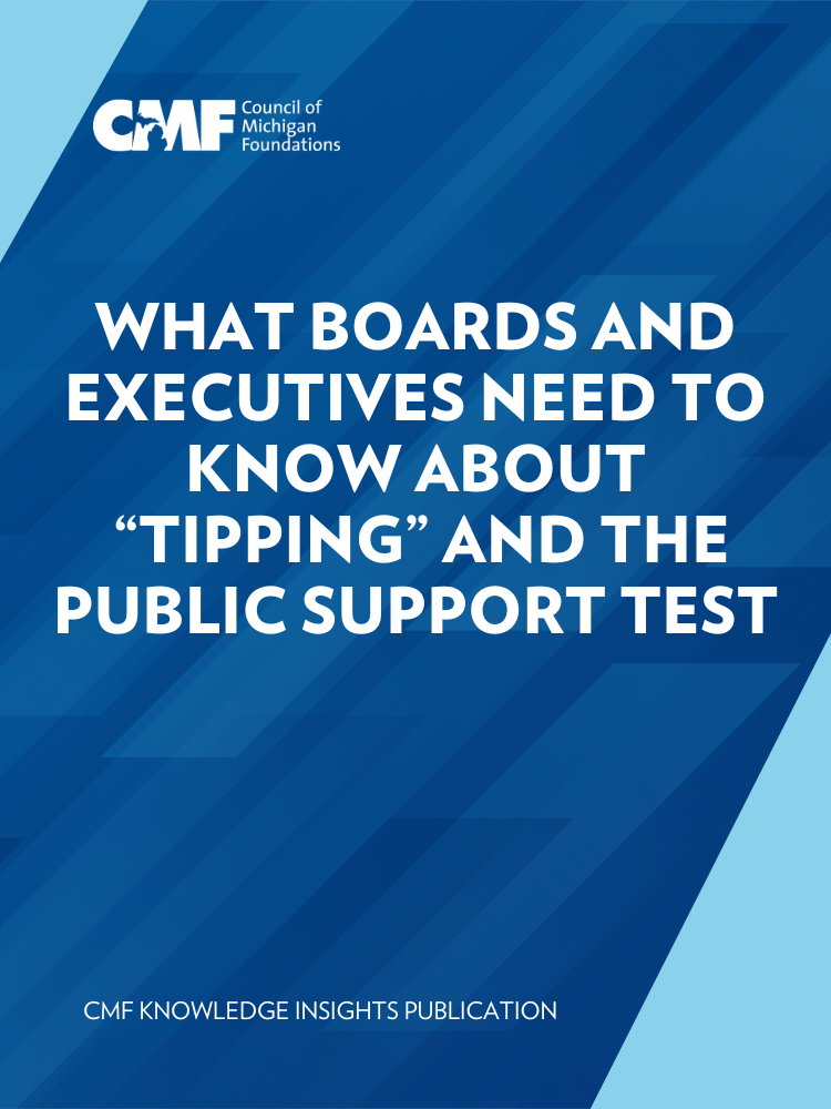 Cover page for the Ask CMF resource titled "What boards and executives need to know about "tipping" and the public support test