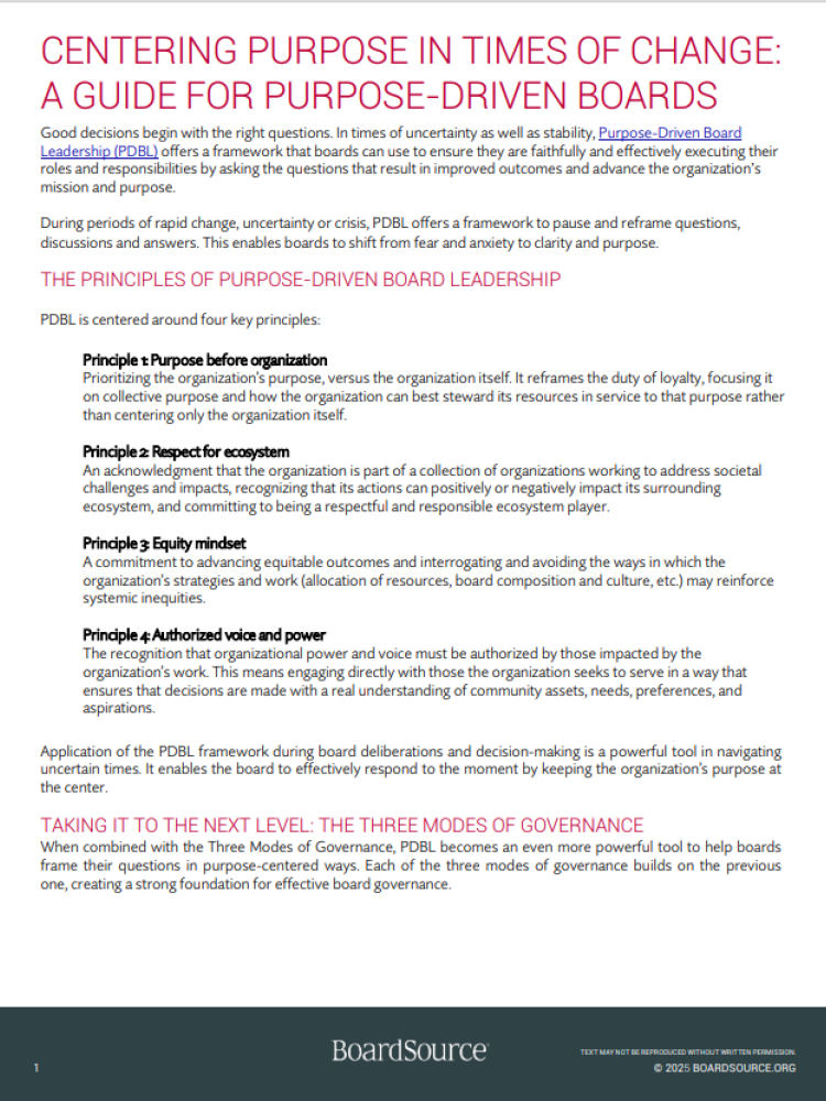 A Screenshot of the title page for the BoardSource Report resource on this page