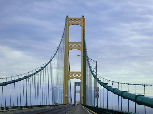 A photo of the Mackinac Bridge from the highway