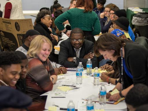 Ruth Mott Foundation staff facilitate a community forum in North Flint.