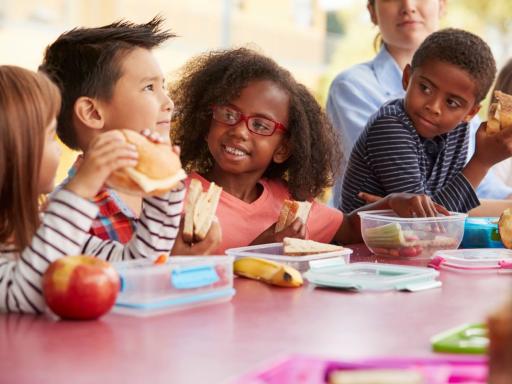 Children at school during lunch time. 