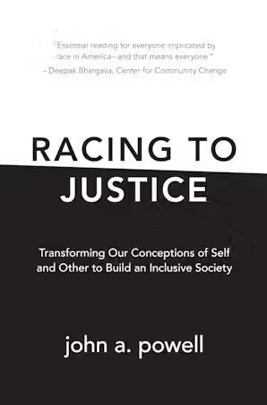 Racing To Justice Book cover with a white background in the top third and two thirds of the cover is black with white text
