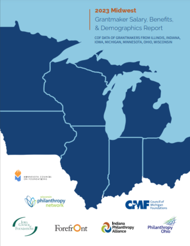 Cover image of the GSB report with blue Midwest states, outlined in light blue, supporting organizations listed below and report title in the top right corner