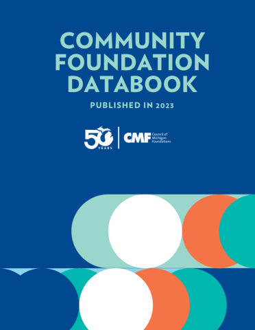 Community Foundation Databook Cover with blue background and the CMF logo