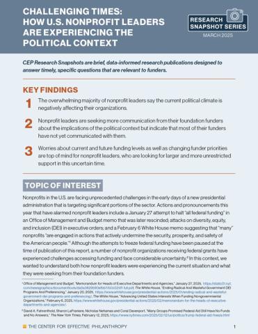 Report Cover for Challenging Times: How US nonprofit leaders are experience the political context