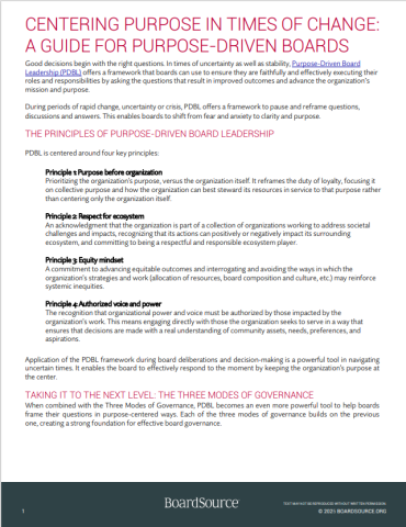 A Screenshot of the title page for the BoardSource Report resource on this page