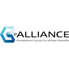 501 Alliance Logo with 501 in small text and Alliance in larger text that is placed to the right of a blue geometric shape