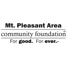 Logo for Mt Pleasant Area Community Foundation with For good for ever in black text and stacked on top of each other