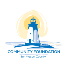 Logo for Community Foundation for Mason County with a lighthouse with sun behind it and the foundation name below