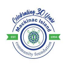 Mackinac Island Community Foundation Logo with a turtle in the middle of the circles and text surrounding it. They also have a distinction that it is their 30th year of operation