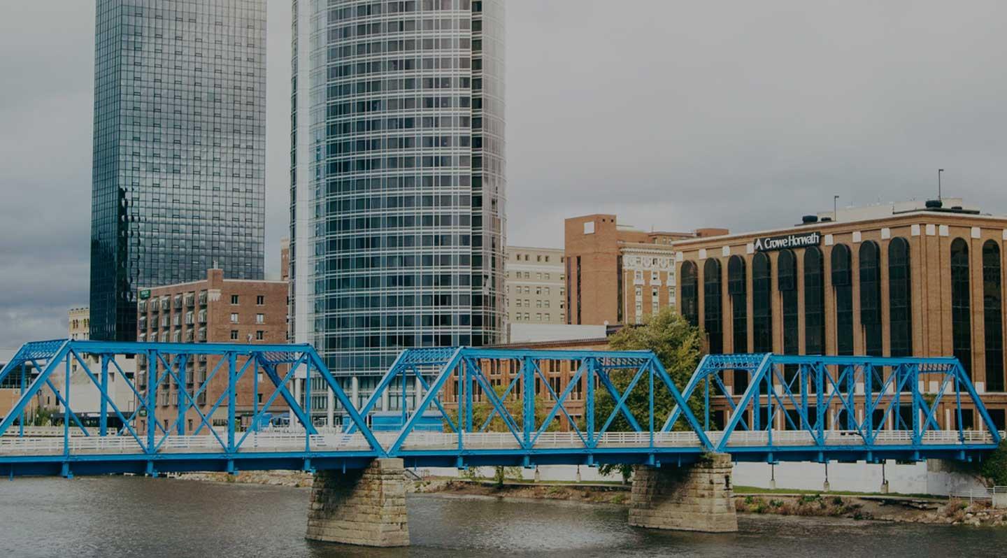 A photo of the blue bridge in Grand Rapids, MI