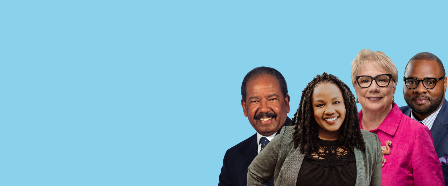 Light blue background with 2022 award winner headshots grouped together and right aligned