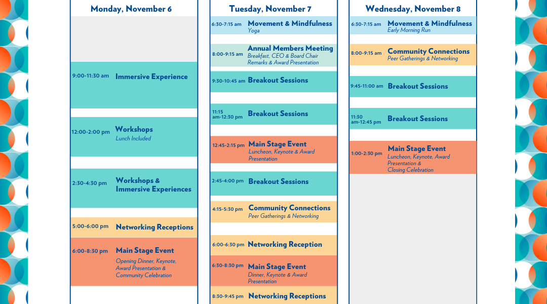 Image of Schedule at a Glance with CMF conference branding and layout of sessions